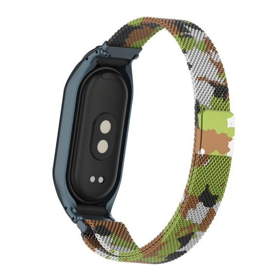 For Xiaomi Mi Band 8 Integrated Metal Case + Milanese Magnetic Watch Band(Grass Green)