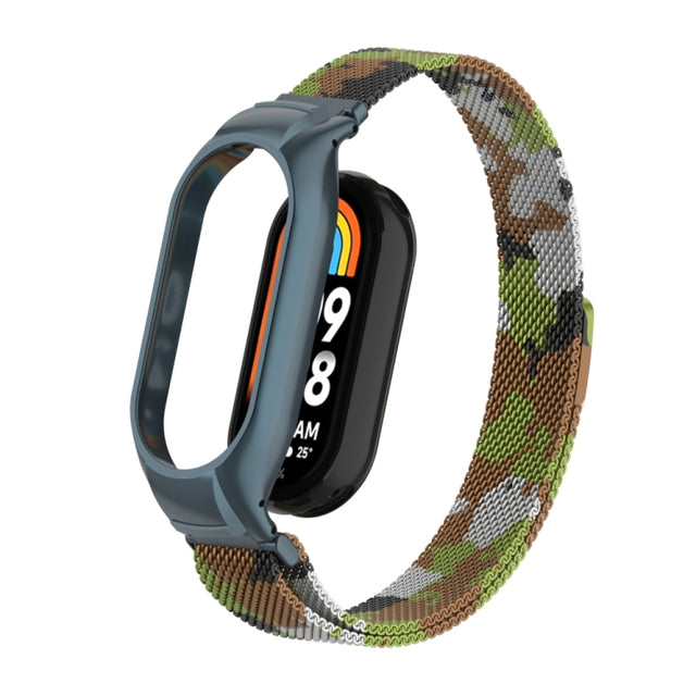 For Xiaomi Mi Band 8 Integrated Metal Case + Milanese Magnetic Watch Band(Grass Green)