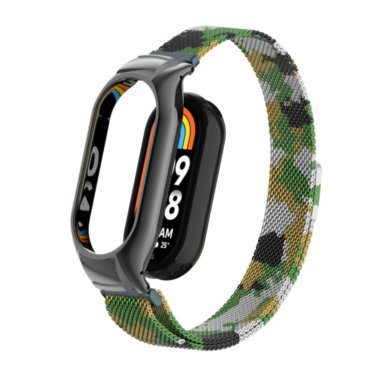 For Xiaomi Mi Band 8 Integrated Metal Case + Milanese Magnetic Watch Band(Army Green) - Smart Wear by PMC TechLife | Online Shopping South Africa | PMC TechLife