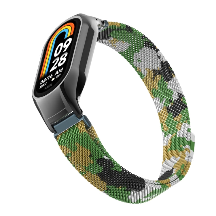 For Xiaomi Mi Band 8 Integrated Metal Case + Milanese Magnetic Watch Band(Army Green) - Smart Wear by PMC TechLife | Online Shopping South Africa | PMC TechLife