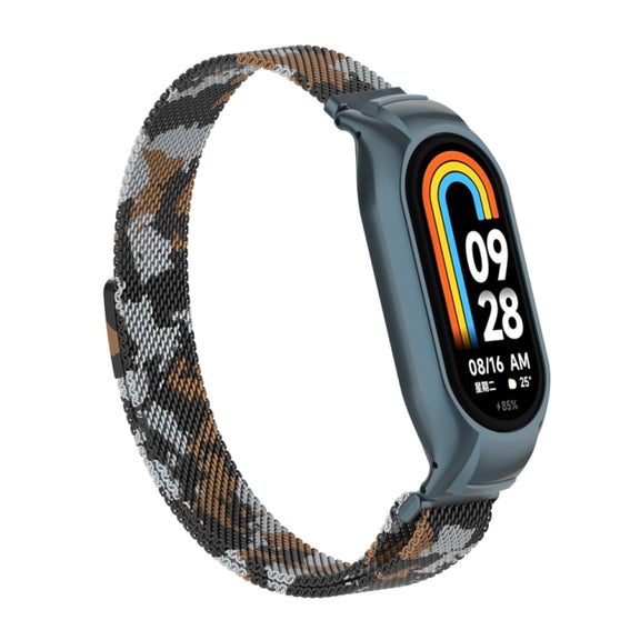 For Xiaomi Mi Band 8 Integrated Metal Case + Milanese Magnetic Watch Band(Brown)