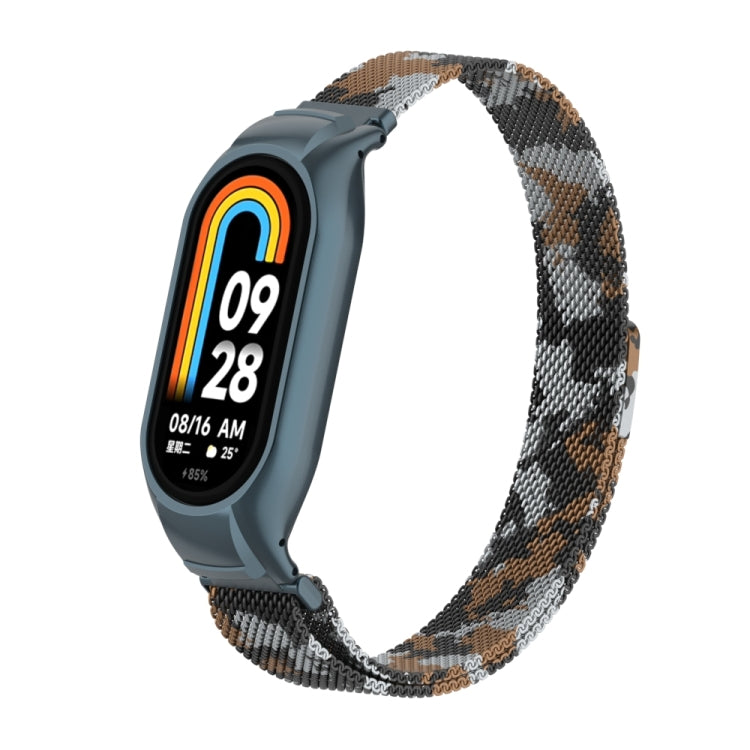 For Xiaomi Mi Band 8 Integrated Metal Case + Milanese Magnetic Watch Band(Brown)