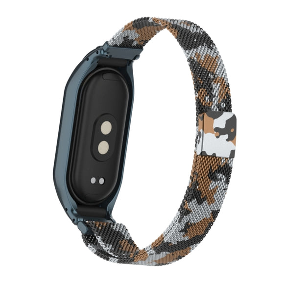 For Xiaomi Mi Band 8 Integrated Metal Case + Milanese Magnetic Watch Band(Brown)