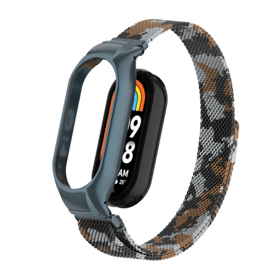 For Xiaomi Mi Band 8 Integrated Metal Case + Milanese Magnetic Watch Band(Brown)