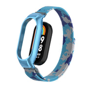 For Xiaomi Mi Band 8 Integrated Metal Case + Milanese Magnetic Watch Band(Camouflage Blue)