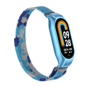 For Xiaomi Mi Band 8 Integrated Metal Case + Milanese Magnetic Watch Band(Camouflage Blue)