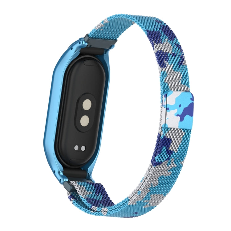 For Xiaomi Mi Band 8 Integrated Metal Case + Milanese Magnetic Watch Band(Camouflage Blue)