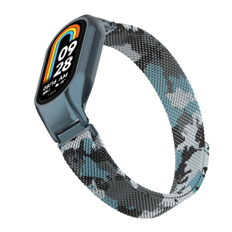 For Xiaomi Mi Band 8 Integrated Metal Case + Milanese Magnetic Watch Band(White) - Smart Wear by PMC TechLife | Online Shopping South Africa | PMC TechLife