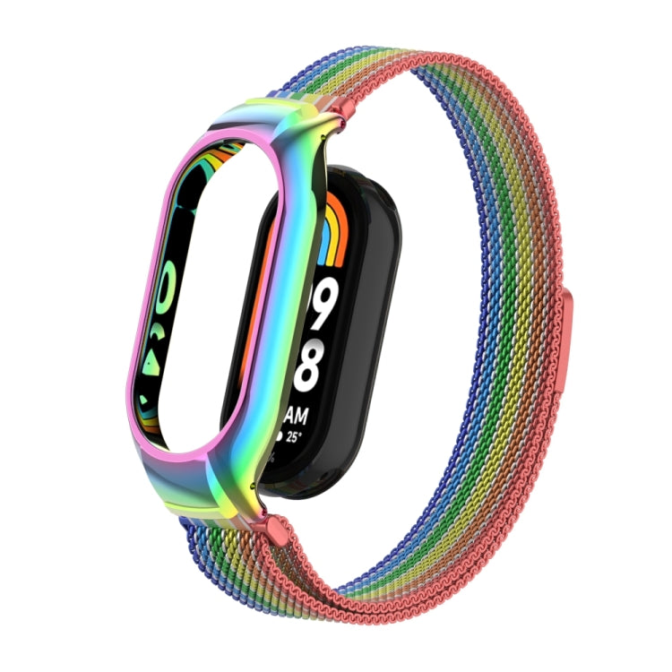 For Xiaomi Mi Band 8 Integrated Metal Case + Milanese Magnetic Watch Band(Rainbow Bars) - Smart Wear by PMC TechLife | Online Shopping South Africa | PMC TechLife