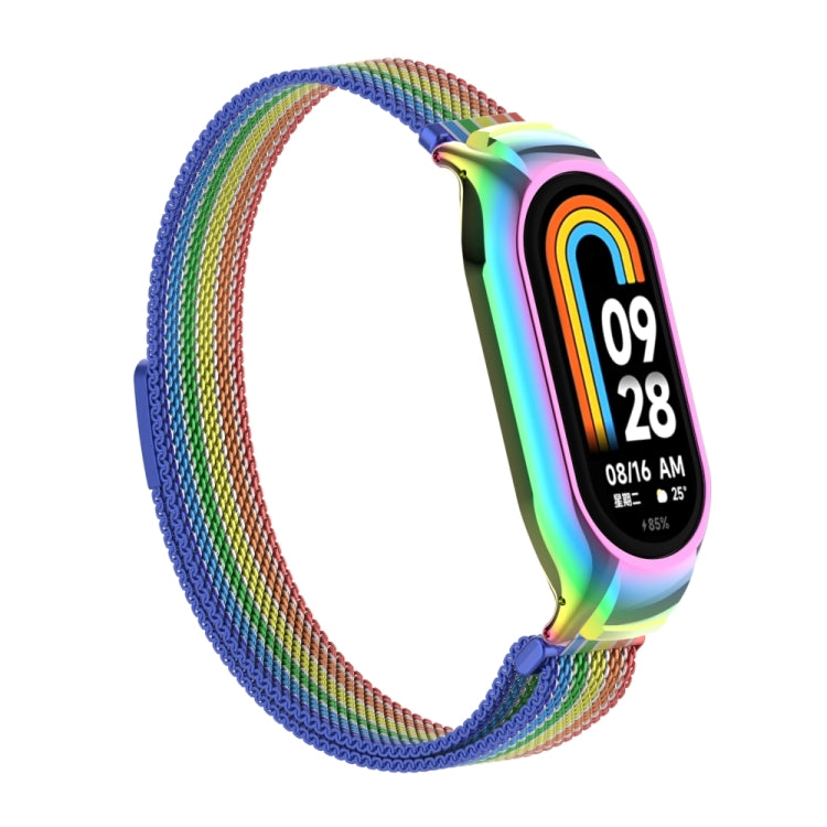 For Xiaomi Mi Band 8 Integrated Metal Case + Milanese Magnetic Watch Band(Rainbow Bars) - Smart Wear by PMC TechLife | Online Shopping South Africa | PMC TechLife
