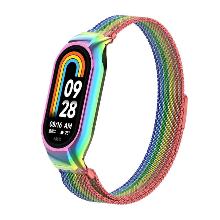 For Xiaomi Mi Band 8 Integrated Metal Case + Milanese Magnetic Watch Band(Rainbow Bars) - Smart Wear by PMC TechLife | Online Shopping South Africa | PMC TechLife