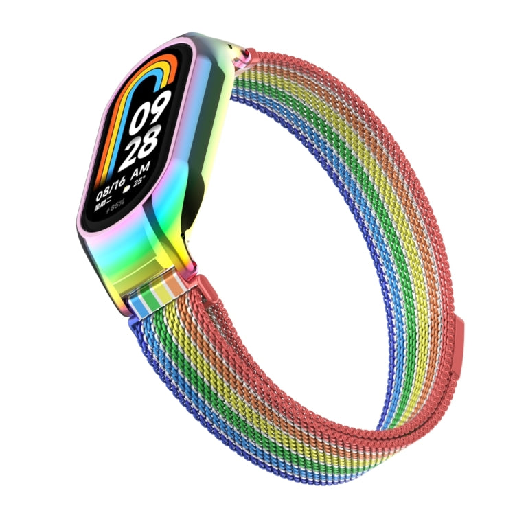 For Xiaomi Mi Band 8 Integrated Metal Case + Milanese Magnetic Watch Band(Rainbow Bars) - Smart Wear by PMC TechLife | Online Shopping South Africa | PMC TechLife