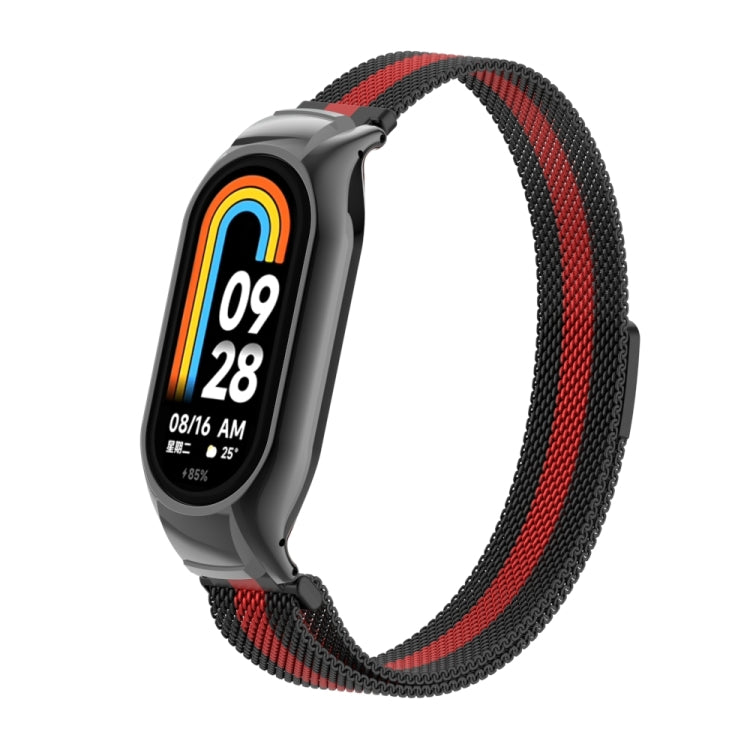 For Xiaomi Mi Band 8 Integrated Metal Case + Milanese Magnetic Watch Band(Black+Red)