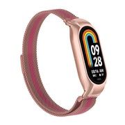 For Xiaomi Mi Band 8 Integrated Metal Case + Milanese Magnetic Watch Band(Rose+Pink)