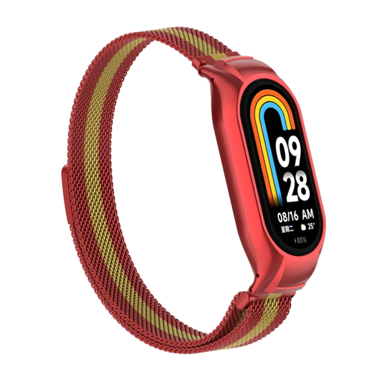 For Xiaomi Mi Band 8 Integrated Metal Case + Milanese Magnetic Watch Band(Red+Gold) - Smart Wear by PMC TechLife | Online Shopping South Africa | PMC TechLife
