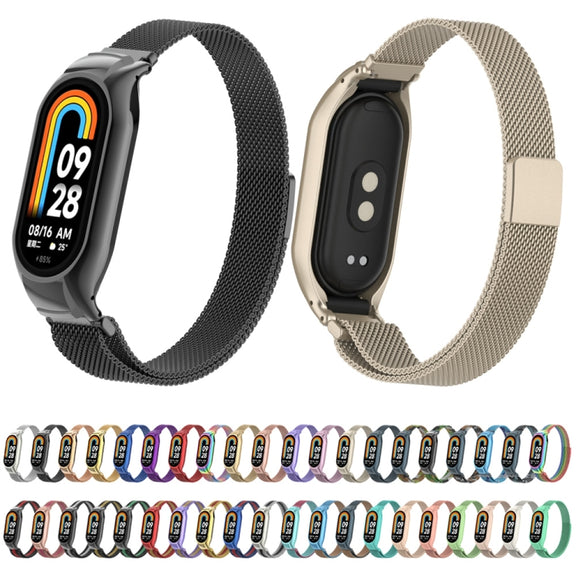 For Xiaomi Mi Band 8 Integrated Metal Case + Milanese Magnetic Watch Band(Beige)