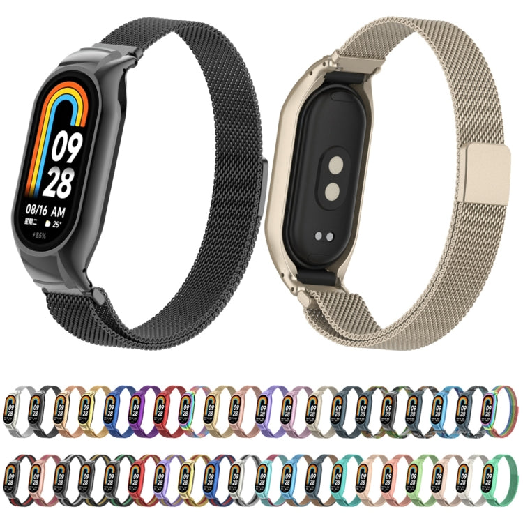 For Xiaomi Mi Band 8 Integrated Metal Case + Milanese Magnetic Watch Band(Purple+Gold)