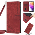 For Samsung Galaxy A03 EU 166mm Skin Feel Stripe Pattern Leather Phone Case with Lanyard(Red) - free shipping - PMC TechLife - Order now!