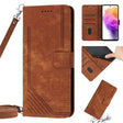For Samsung Galaxy A14 5G Skin Feel Stripe Pattern Leather Phone Case with Lanyard(Brown) - free shipping - PMC TechLife - Order now!