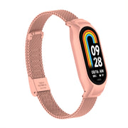 For Xiaomi Mi Band 8 Integrated Metal Case + Steel Mesh Buckle Watch Band(Bright Pink)