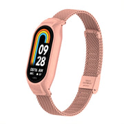 For Xiaomi Mi Band 8 Integrated Metal Case + Steel Mesh Buckle Watch Band(Bright Pink)