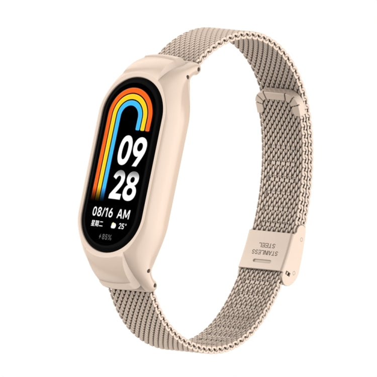 For Xiaomi Mi Band 8 Integrated Metal Case + Steel Mesh Buckle Watch Band(Lotus Pink) - Smart Wear by PMC TechLife | Online Shopping South Africa | PMC TechLife