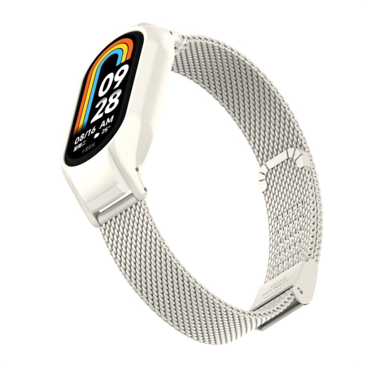 For Xiaomi Mi Band 8 Integrated Metal Case + Steel Mesh Buckle Watch Band(Beige)