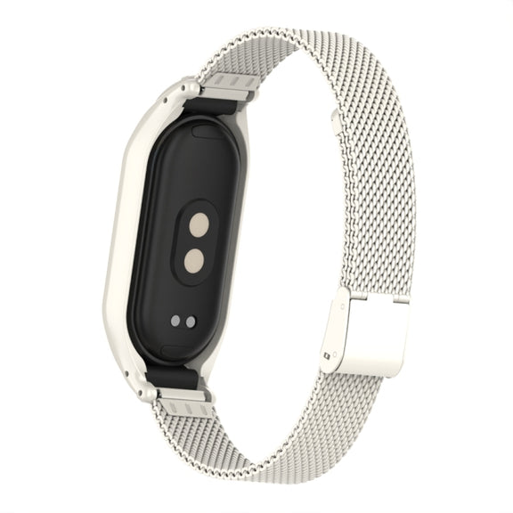For Xiaomi Mi Band 8 Integrated Metal Case + Steel Mesh Buckle Watch Band(Beige)