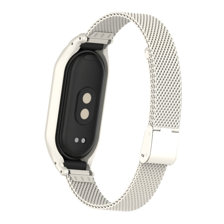 For Xiaomi Mi Band 8 Integrated Metal Case + Steel Mesh Buckle Watch Band(Beige)