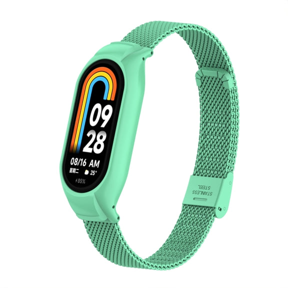 For Xiaomi Mi Band 8 Integrated Metal Case + Steel Mesh Buckle Watch Band(Blue Sea)