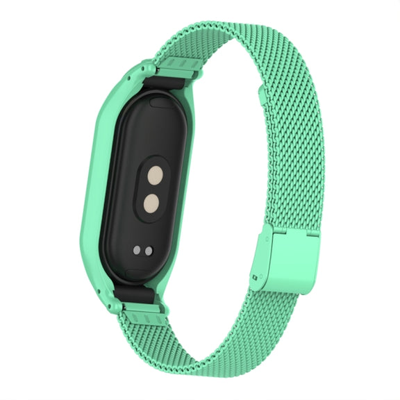 For Xiaomi Mi Band 8 Integrated Metal Case + Steel Mesh Buckle Watch Band(Blue Sea)