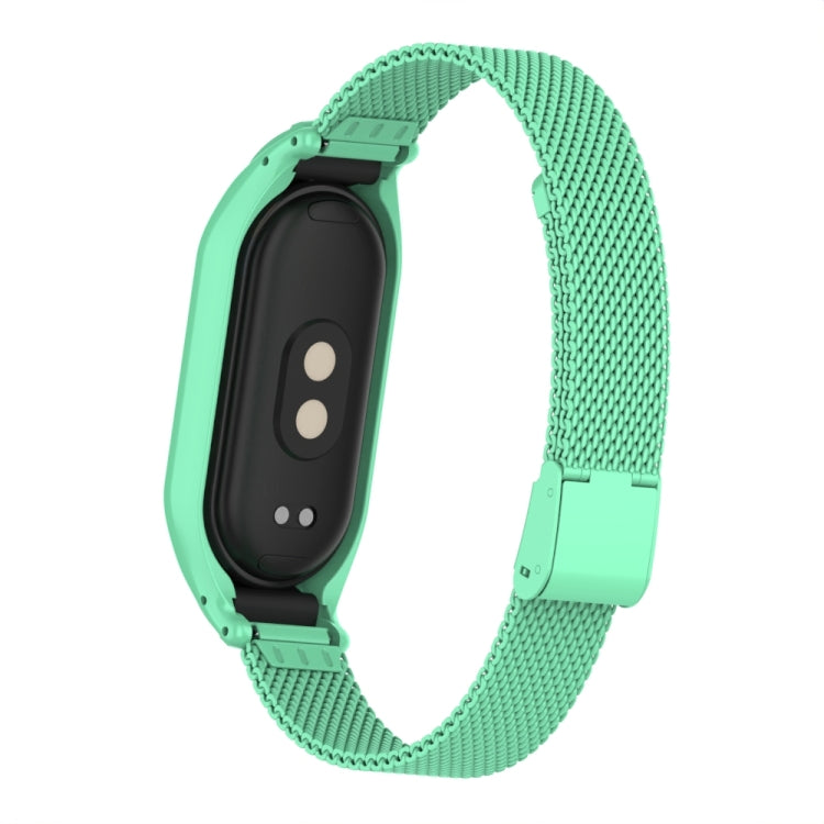 For Xiaomi Mi Band 8 Integrated Metal Case + Steel Mesh Buckle Watch Band(Blue Sea)