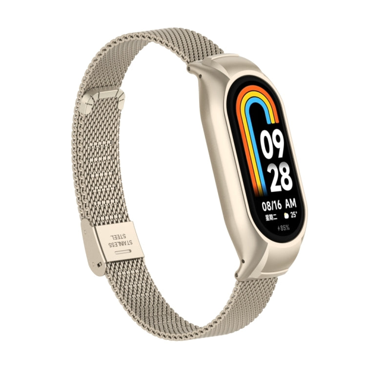 For Xiaomi Mi Band 8 Integrated Metal Case + Steel Mesh Buckle Watch Band(Starlight Color) - Smart Wear by PMC TechLife | Online Shopping South Africa | PMC TechLife