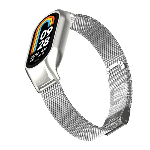 For Xiaomi Mi Band 8 Integrated Metal Case + Steel Mesh Buckle Watch Band(Silver)