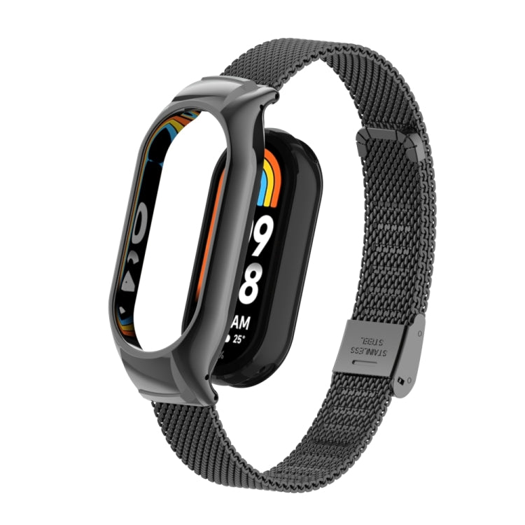 For Xiaomi Mi Band 8 Integrated Metal Case + Steel Mesh Buckle Watch Band(Black) - Smart Wear by PMC TechLife | Online Shopping South Africa | PMC TechLife