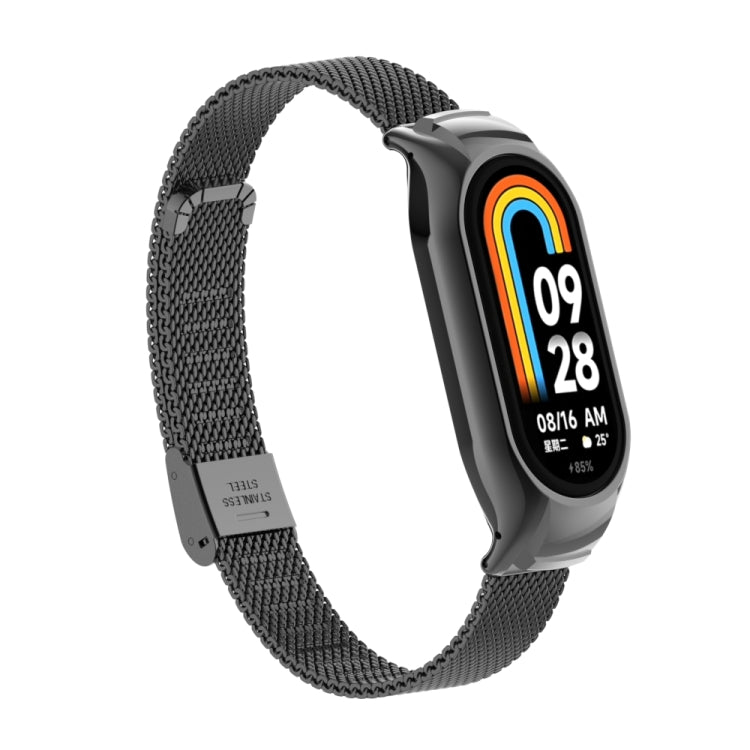 For Xiaomi Mi Band 8 Integrated Metal Case + Steel Mesh Buckle Watch Band(Black) - Smart Wear by PMC TechLife | Online Shopping South Africa | PMC TechLife
