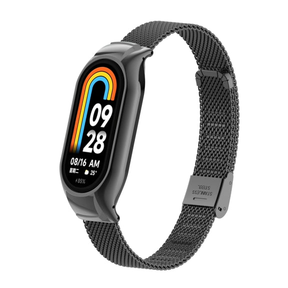 For Xiaomi Mi Band 8 Integrated Metal Case + Steel Mesh Buckle Watch Band(Black)