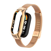 For Xiaomi Mi Band 8 Integrated Metal Case + Steel Mesh Buckle Watch Band(Rose Gold)