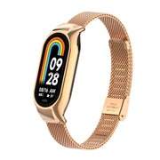 For Xiaomi Mi Band 8 Integrated Metal Case + Steel Mesh Buckle Watch Band(Rose Gold)