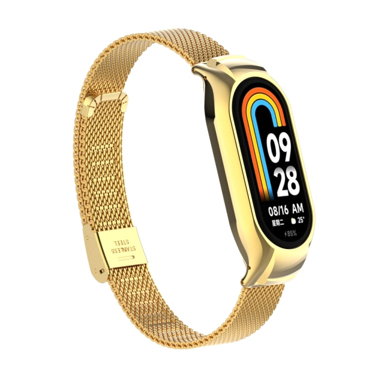 For Xiaomi Mi Band 8 Integrated Metal Case + Steel Mesh Buckle Watch Band(Gold)