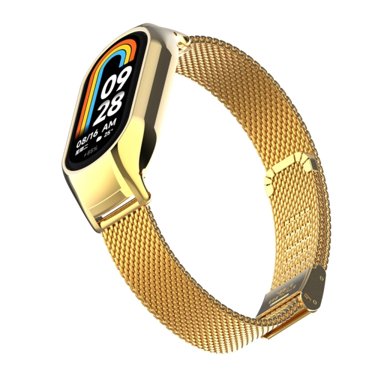 For Xiaomi Mi Band 8 Integrated Metal Case + Steel Mesh Buckle Watch Band(Gold)