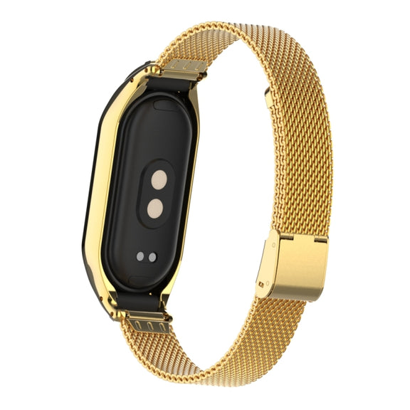 For Xiaomi Mi Band 8 Integrated Metal Case + Steel Mesh Buckle Watch Band(Gold)