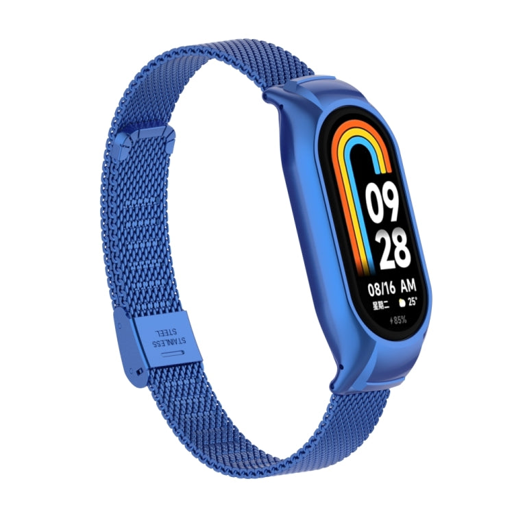 For Xiaomi Mi Band 8 Integrated Metal Case + Steel Mesh Buckle Watch Band(Blue) - Smart Wear by PMC Jewellery | Online Shopping South Africa | PMC Jewellery