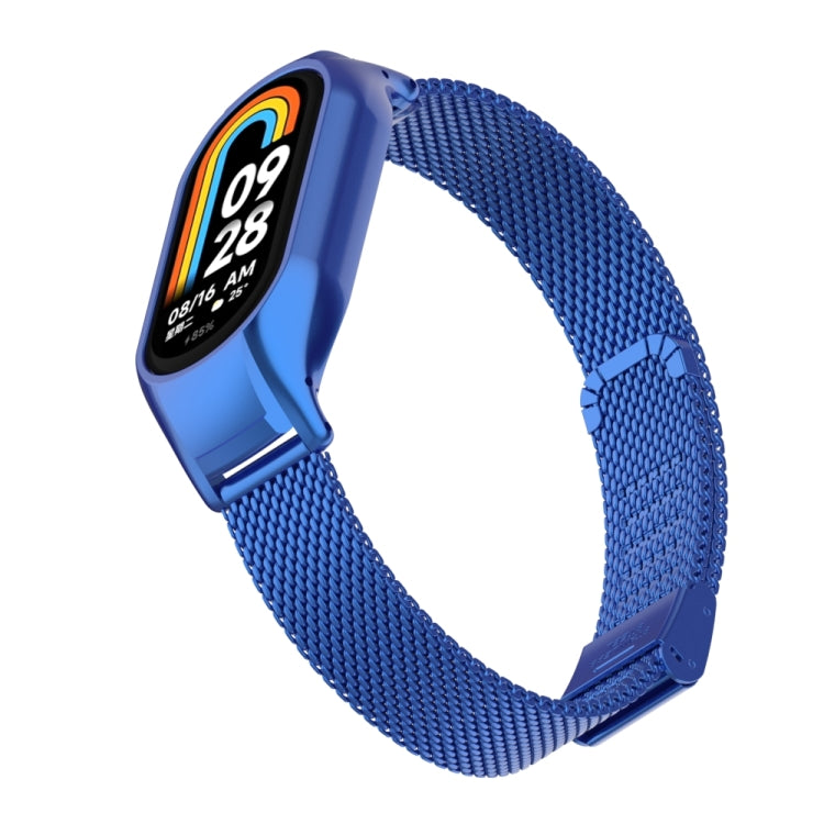 For Xiaomi Mi Band 8 Integrated Metal Case + Steel Mesh Buckle Watch Band(Blue) - Smart Wear by PMC Jewellery | Online Shopping South Africa | PMC Jewellery