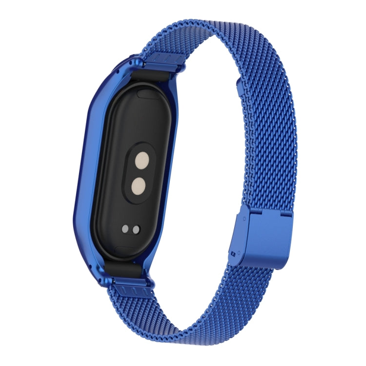 For Xiaomi Mi Band 8 Integrated Metal Case + Steel Mesh Buckle Watch Band(Blue) - Smart Wear by PMC Jewellery | Online Shopping South Africa | PMC Jewellery