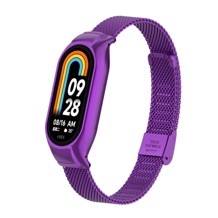 For Xiaomi Mi Band 8 Integrated Metal Case + Steel Mesh Buckle Watch Band(Purple) - Smart Wear by PMC TechLife | Online Shopping South Africa | PMC TechLife