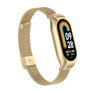 For Xiaomi Mi Band 8 Integrated Metal Case + Steel Mesh Buckle Watch Band(Retro Gold)