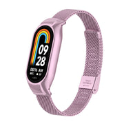 For Xiaomi Mi Band 8 Integrated Metal Case + Steel Mesh Buckle Watch Band(Rose Pink)