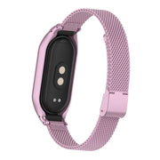 For Xiaomi Mi Band 8 Integrated Metal Case + Steel Mesh Buckle Watch Band(Rose Pink)