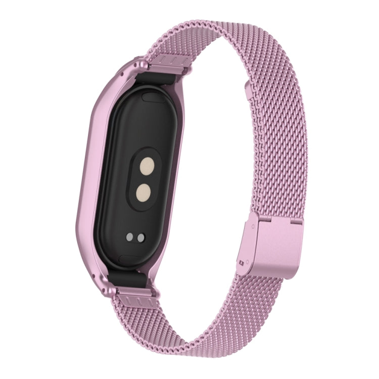 For Xiaomi Mi Band 8 Integrated Metal Case + Steel Mesh Buckle Watch Band(Rose Pink)